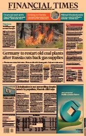 Financial Times () Newspaper Front Page for 20 June 2022