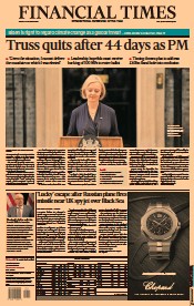 Financial Times () Newspaper Front Page for 21 October 2022