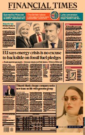 Financial Times () Newspaper Front Page for 21 June 2022