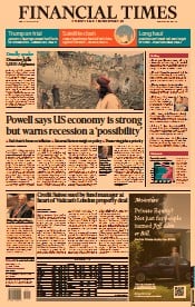 Financial Times () Newspaper Front Page for 23 June 2022