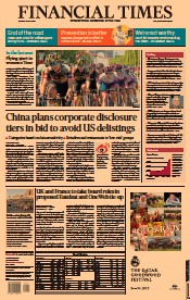 Financial Times () Newspaper Front Page for 25 July 2022