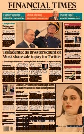 Financial Times () Newspaper Front Page for 27 April 2022