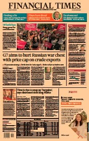 Financial Times () Newspaper Front Page for 27 June 2022