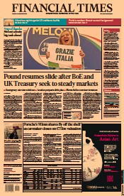 Financial Times () Newspaper Front Page for 27 September 2022