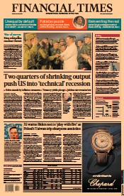 Financial Times () Newspaper Front Page for 29 July 2022