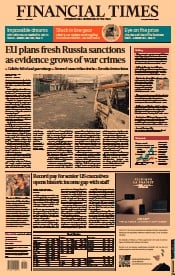 Financial Times () Newspaper Front Page for 4 April 2022
