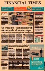 Financial Times () Newspaper Front Page for 5 October 2021