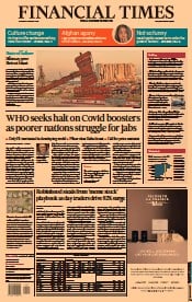 Financial Times () Newspaper Front Page for 5 August 2021