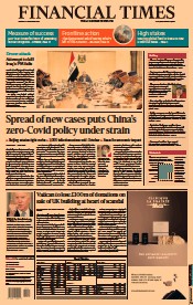 Financial Times () Newspaper Front Page for 8 November 2021