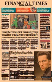 Financial Times () Newspaper Front Page for 8 April 2022