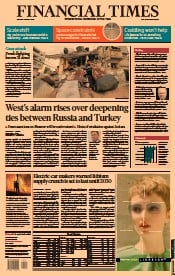 Financial Times () Newspaper Front Page for 8 August 2022