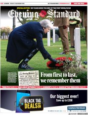 London Evening Standard () Newspaper Front Page for 10 November 2018