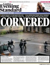 London Evening Standard () Newspaper Front Page for 10 January 2015