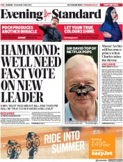 London Evening Standard () Newspaper Front Page for 10 May 2019