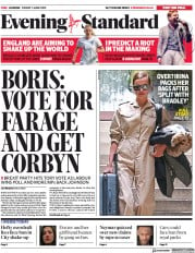 London Evening Standard () Newspaper Front Page for 10 June 2019