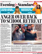 London Evening Standard () Newspaper Front Page for 10 June 2020