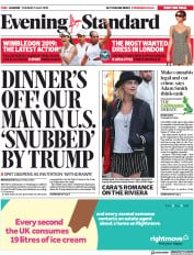 London Evening Standard () Newspaper Front Page for 10 July 2019