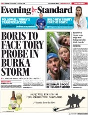 London Evening Standard () Newspaper Front Page for 10 August 2018