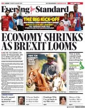 London Evening Standard () Newspaper Front Page for 10 August 2019