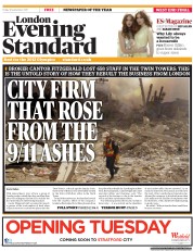 London Evening Standard () Newspaper Front Page for 10 September 2011