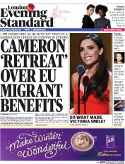 London Evening Standard () Newspaper Front Page for 11 November 2015