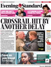 London Evening Standard () Newspaper Front Page for 11 November 2019