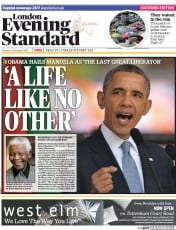 London Evening Standard () Newspaper Front Page for 11 December 2013