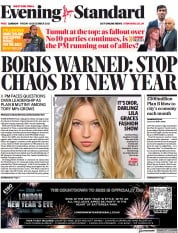London Evening Standard () Newspaper Front Page for 11 December 2021