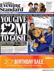 London Evening Standard () Newspaper Front Page for 11 January 2016