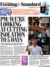 London Evening Standard () Newspaper Front Page for 11 January 2022