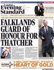 London Evening Standard () Newspaper Front Page for 11 April 2013