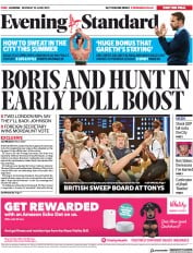 London Evening Standard () Newspaper Front Page for 11 June 2019