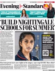 London Evening Standard () Newspaper Front Page for 11 June 2020
