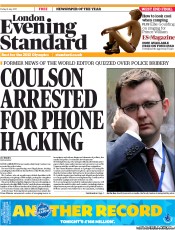 London Evening Standard () Newspaper Front Page for 11 July 2011