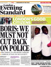 London Evening Standard () Newspaper Front Page for 11 August 2011