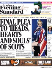 London Evening Standard () Newspaper Front Page for 11 September 2014