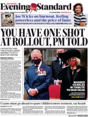 London Evening Standard () Newspaper Front Page for 12 November 2020