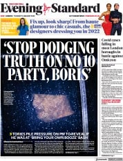 London Evening Standard () Newspaper Front Page for 12 January 2022