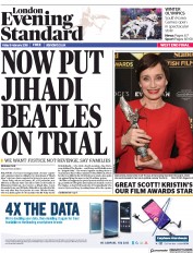 London Evening Standard () Newspaper Front Page for 12 February 2018