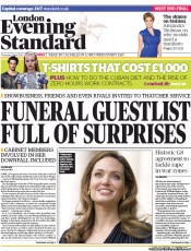 London Evening Standard () Newspaper Front Page for 12 April 2013