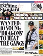 London Evening Standard () Newspaper Front Page for 12 April 2014
