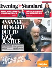 London Evening Standard () Newspaper Front Page for 12 April 2019