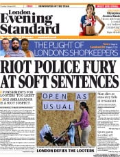 London Evening Standard () Newspaper Front Page for 12 August 2011