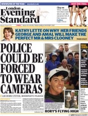 London Evening Standard () Newspaper Front Page for 12 August 2014