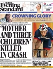 London Evening Standard () Newspaper Front Page for 12 August 2016