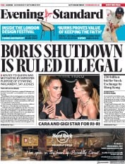 London Evening Standard () Newspaper Front Page for 12 September 2019
