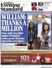 London Evening Standard () Newspaper Front Page for 13 December 2016