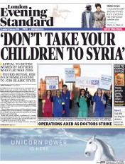 London Evening Standard () Newspaper Front Page for 13 January 2016