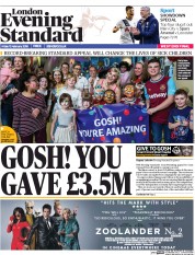 London Evening Standard () Newspaper Front Page for 13 February 2016