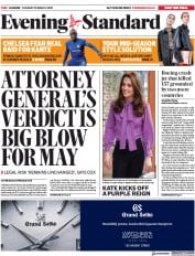 London Evening Standard () Newspaper Front Page for 13 March 2019